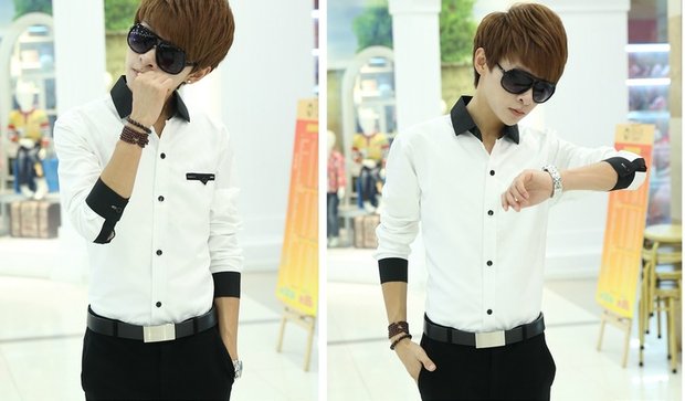 Áo sơ mi nam tay dài mùa thu áo sơ mi trắng công sở Anh Slim Solid màu áo phiên bản Hàn Quốc áo dài tay phồng