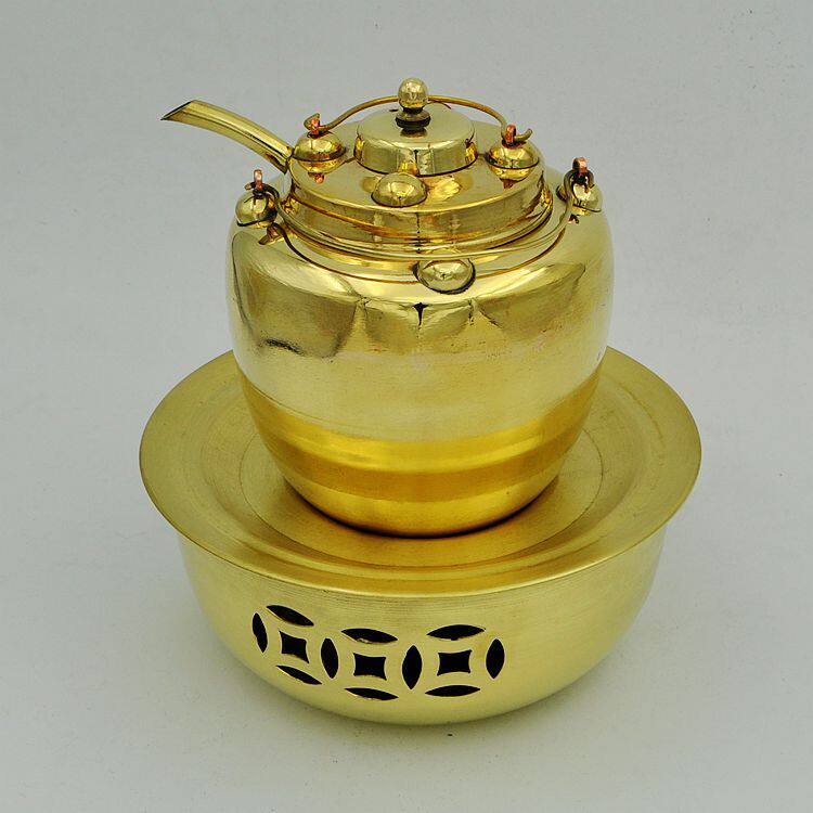 Pure copper thickened teapot wine pot warm wine pot gas alcohol heating pot red copper brass kung fu teapot wine pot set