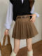 Khaki pleated skirt women's plus size short skirt