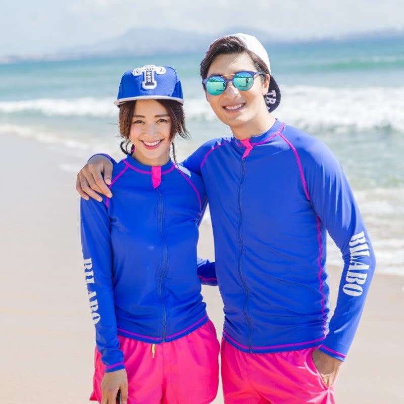 Off-code clearance beach couple wear quick-drying snorkeling thin women sun protection swimsuit Long-sleeved jacket thin men large size hot spring