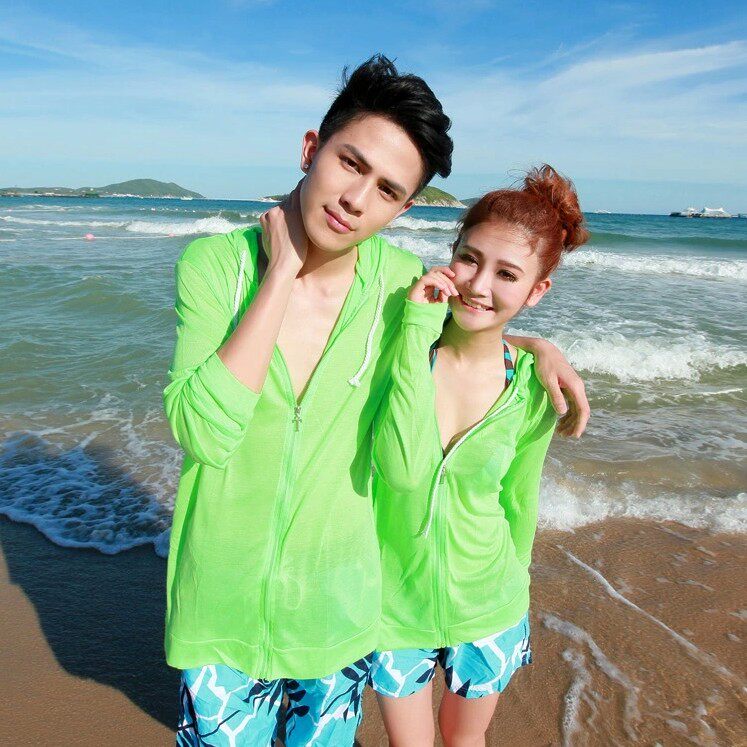 Couples sunscreen men's and women's cardigan transparent set swimsuit parent-child beachwear knitted thin medium and long short coat new products