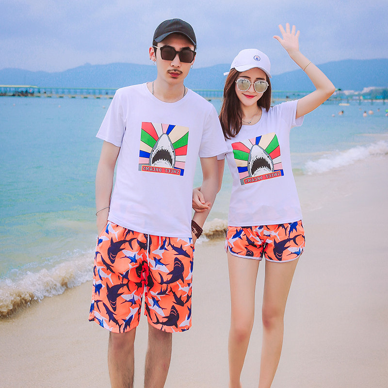 Summer Ystack New Seaside Summer Loose Printed Couple T-shirt Short Sleeve Men And Women Beach Dress Shorts Suit Tide
