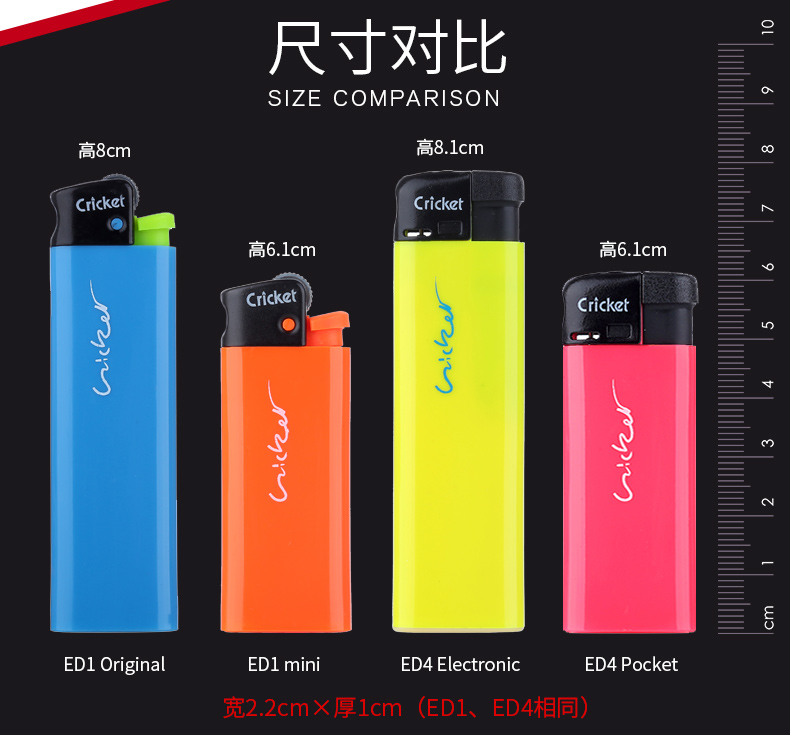 Thương hiệu nhập khẩu huỳnh quang ED1 mini châu chấu nhẹ hơn cricket nylon dùng một lần nhẹ hơn các loại bật lửa