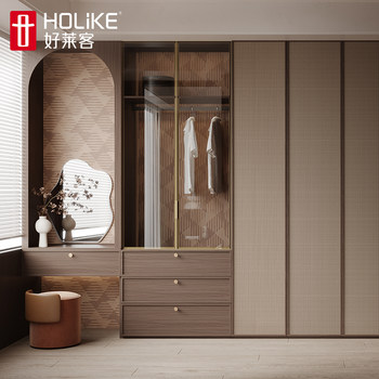 Haolaike whole house customized wardrobe, medieval style one door to top wardrobe and cloakroom customized new product customized gold