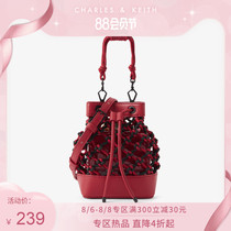 CHARLES & KEITH bucket bag CK2-10780833 WOVEN MESH decoration PORTABLE shoulder messenger BAG FEMALE