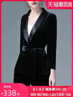 Gold velvet suit suit women's fashion 2021 new high-end professional slim casual green fruit collar small suit jacket