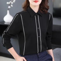 Phoenix black chiffon shirt women long sleeve 2021 autumn new professional black shirt women White vertical stripe top