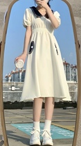 Slightly fat summer plus size fat mm retro loose belly cover dress female slimming age bubble sleeve a-line long skirt