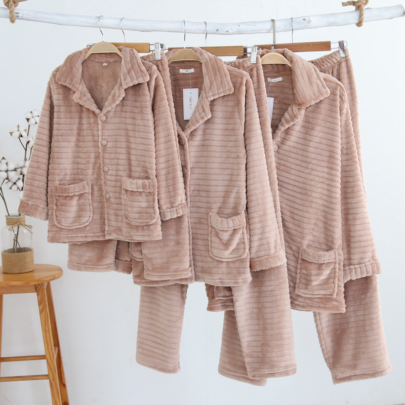 Đồ ngủ trẻ em flannel phụ huynh-trẻ em mặc dày mùa đông nam và phụ nữ lông cừu san hô đồ ngủ pijama