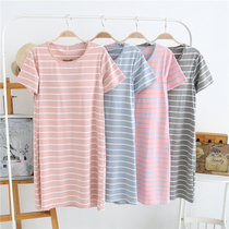 Foreign trade with chest pad pajamas mid-length nightdress pure cotton cup integrated bra-free short-sleeved womens home long skirt