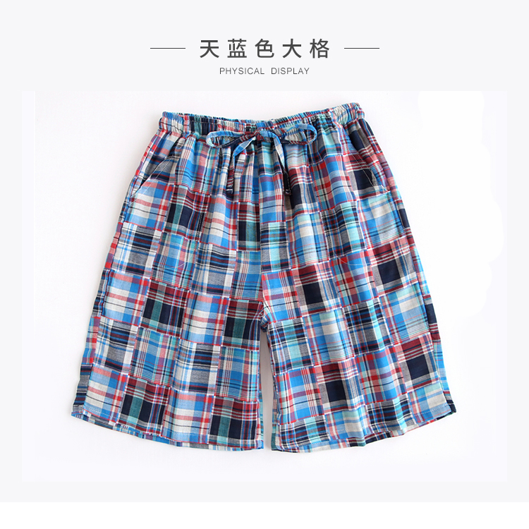 Đặc biệt hàng ngày Nam kẻ sọc cotton đôi gạc nhà quần short phần mỏng Bộ đồ ngủ mùa hè 5 điểm quần quần mặc nhà cho nữ