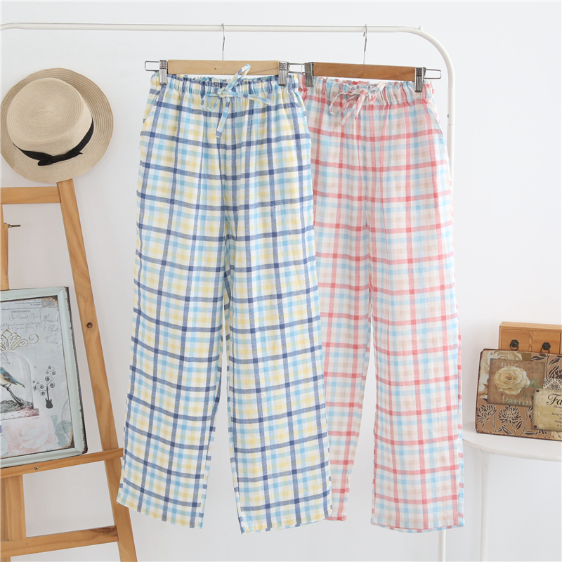 Bộ đồ ngủ nữ cotton Nhật Bản quần nhà mùa xuân và mùa hè mùa thu đan nhà quần cotton đôi gạc quần lỏng quần thu đông nam nữ