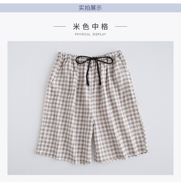 Đặc biệt hàng ngày Nam kẻ sọc cotton đôi gạc nhà quần short phần mỏng Bộ đồ ngủ mùa hè 5 điểm quần quần mặc nhà cho nữ