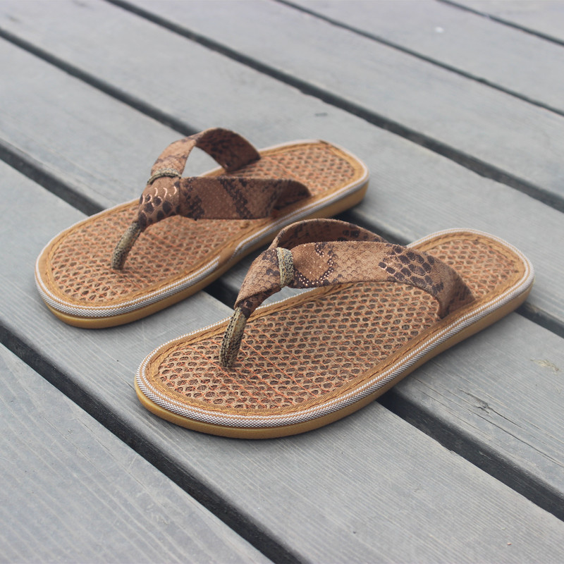 Classic Casual Handmade Flip-Flops for Men, Non-Slip Rubber Sole, Sweat-Absorbent and Breathable