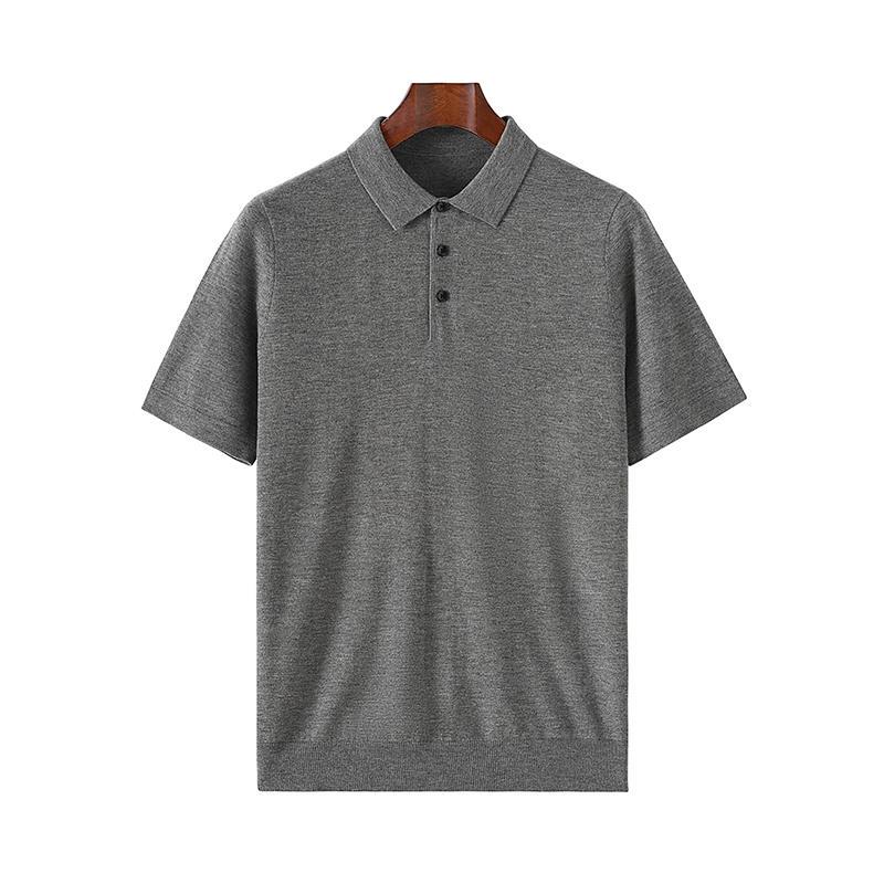 Fine-Spun 100% Pure Wool Short-Sleeved T-Shirt for Young and Middle-Aged Men, Lapel Polo Shirt, Business Solid Color Classic Knitwear