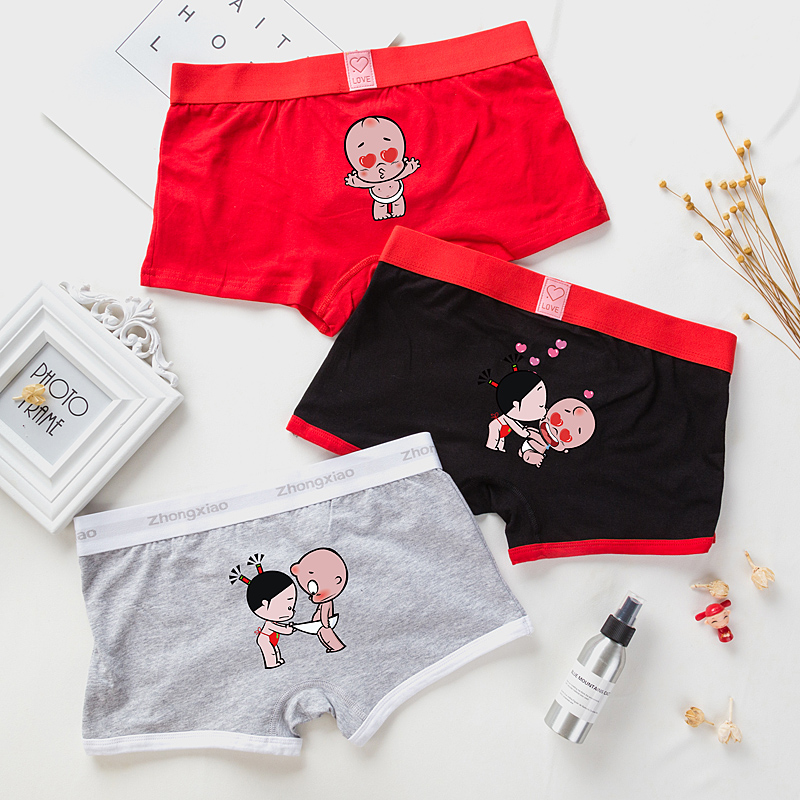 Cartoon Men's Underwear Pure Cotton Four-corner Pants Breathable Full Cotton Fabric Four Corner Pants Head Low Waisted Shorts Cute Printed