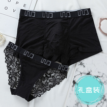 Couple underwear set sexy mesh lace underwear ladies briefs personality temptation modal mens boxers