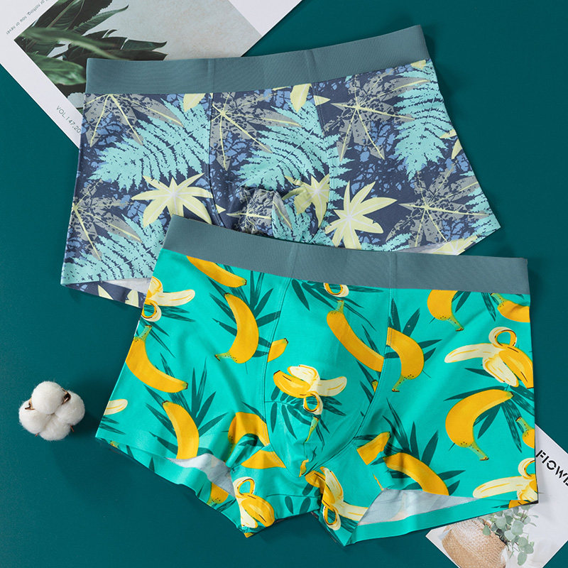 Soft trend printing Modale pure cotton men's flat pants middle low waist boy four corner trousers youth breathable