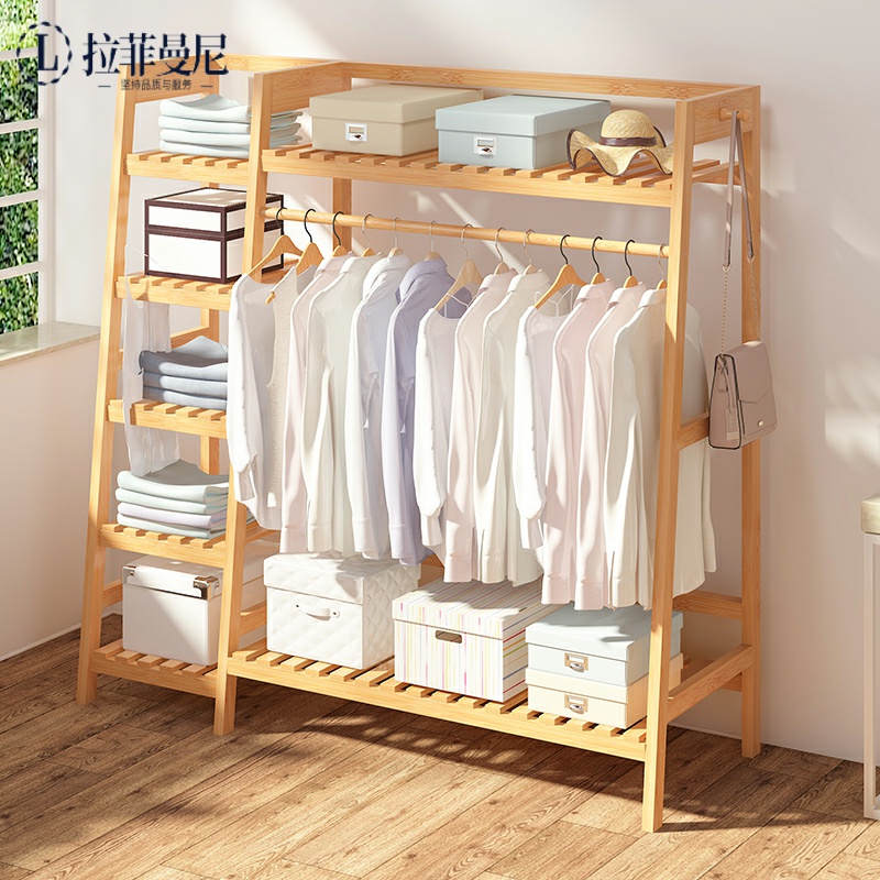 Home Ground Solid Wood Cloths Hood Bedroom Ins Wind Small Family Type Hung Hanger Easy To Contain Multilayer Shelving Shelf