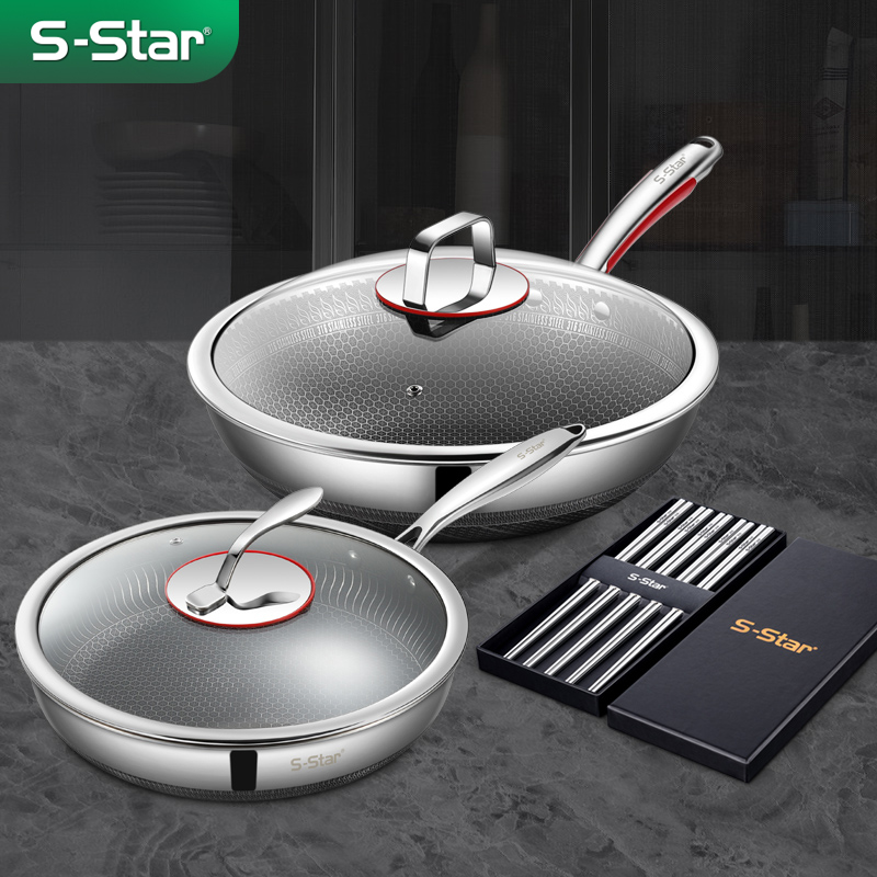Pot and kitchenware set full set of household combination 3 three pieces of 316 stainless steel non-stick pan frying pan frying pan chopsticks