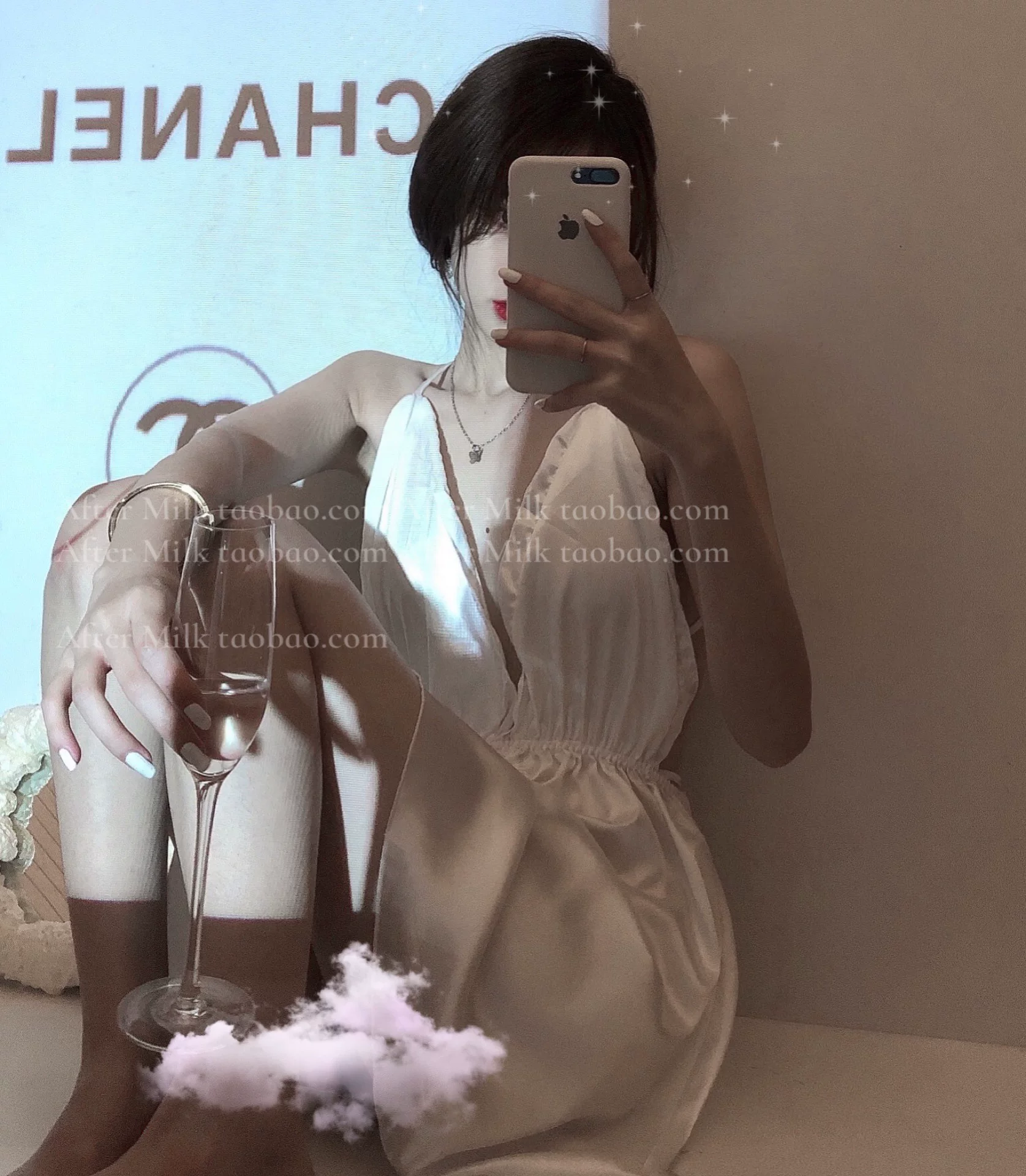 Секси белый топ, Slip-д dress, шелковистый пижама, комплект, V-образный вырез