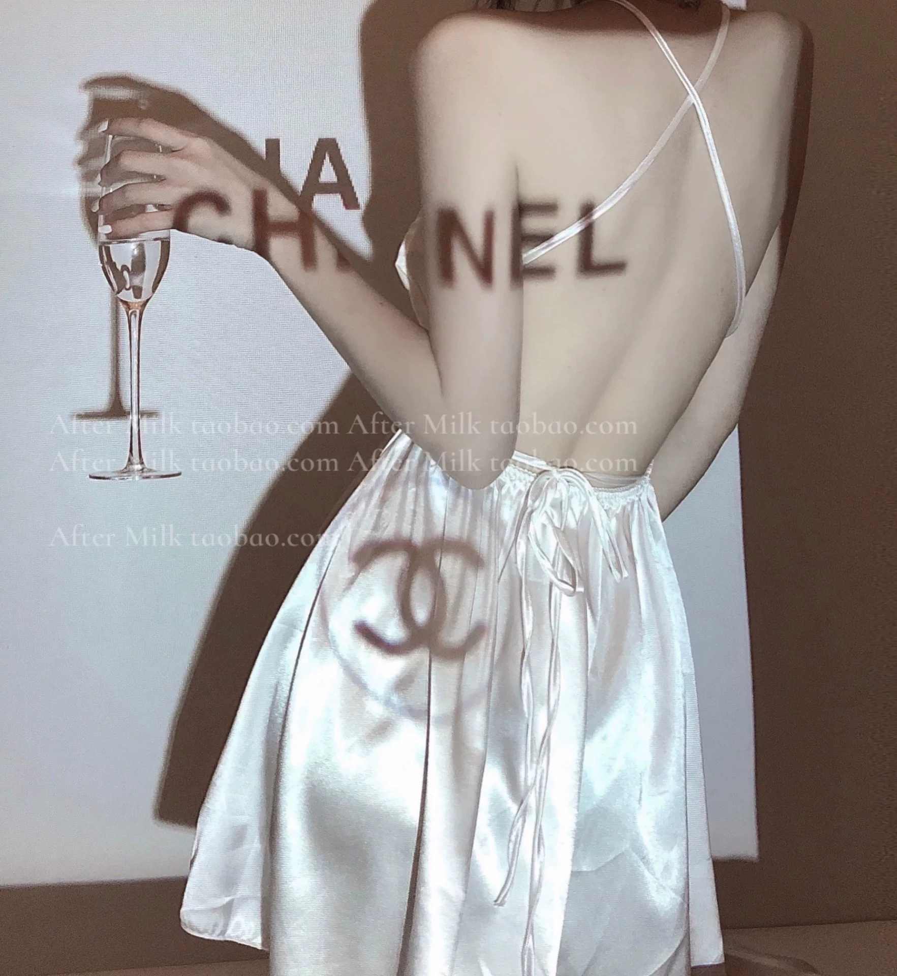 Секси белый топ, Slip-д dress, шелковистый пижама, комплект, V-образный вырез