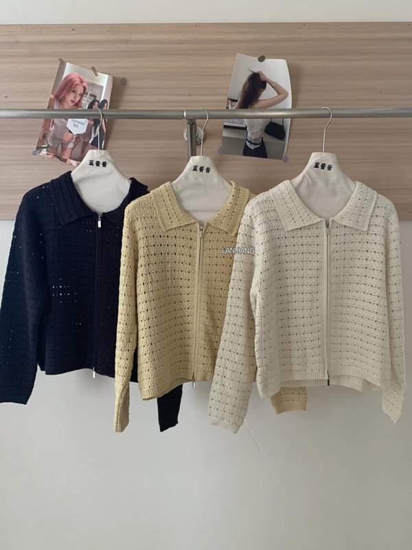 Lanjiang Waffle Knit Cardigan Jacket for Petite Women with a Turn-Down Collar, Hollow-Out Design, Loose Fit, Casual Top for Autumn