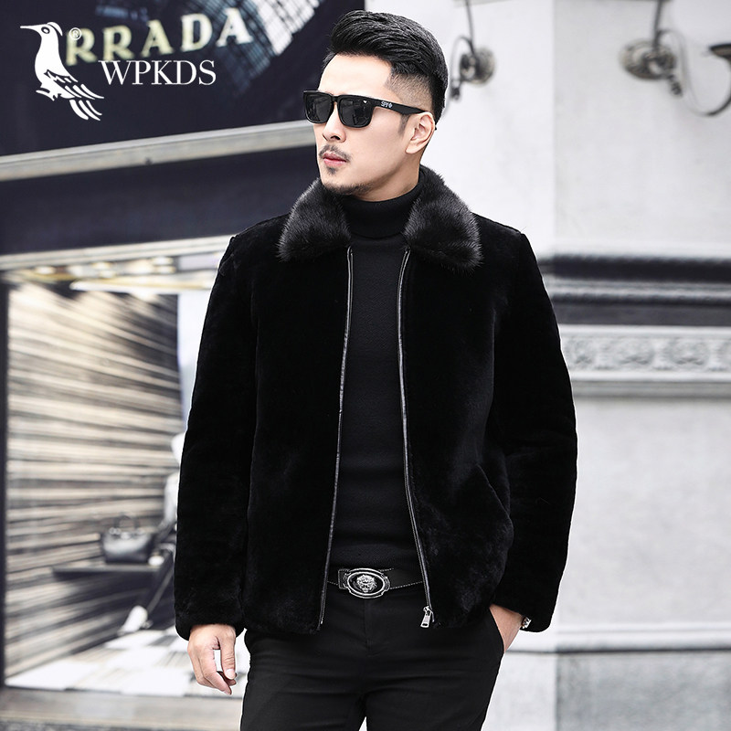 Henin original eco-fur integrated male lamb wool mink sheen sheared leather grass fur coat real leather jacket coat winter