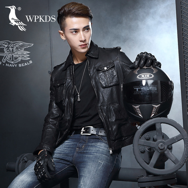 New Haining leather leather men Korean slim sheep jacket men's motorcycle Harley leather jacket handsome