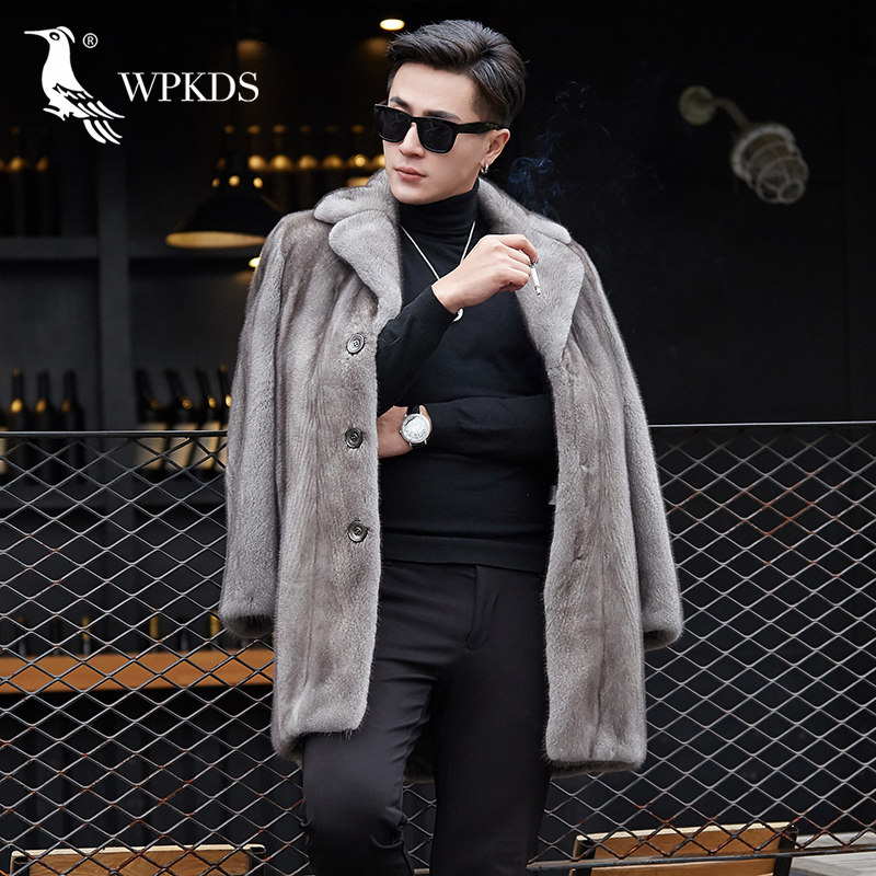 wwpkds imported whole mink mink fur fur straw fur coat 2019 winter new mink fur coat men's medium long version