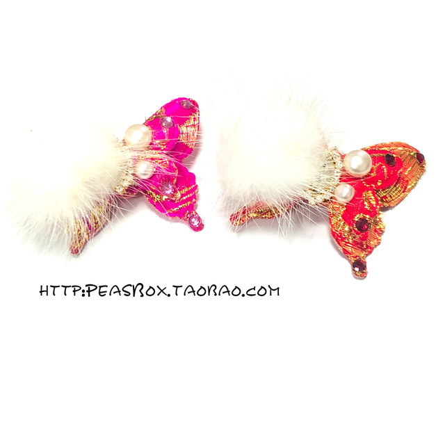 Peasbox Butterfly Flash ເພັດ Rabbit Hair Eve ປີໃຫມ່ງານບຸນແບບຈີນ Pet Headwear Dog Hair Clip