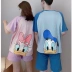 Cặp đôi pyjama mùa hè mỏng cotton ngắn tay hoạt hình dễ thương Vịt Donald hai mảnh phù hợp với dịch vụ mặc nhà giản dị mặc bên ngoài - Giống cái Giống cái