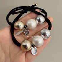 High-end Japanese and Korean simple rubber band big bead hair tie ponytail leather cover internet celebrity hair tie headwear durable headband