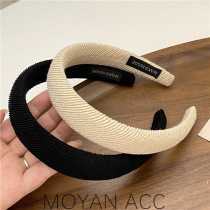 Korean style autumn and winter twill knitted headband for women solid color whitening Internet celebrity sweet wide-brimmed high-head headband temperament hairpin