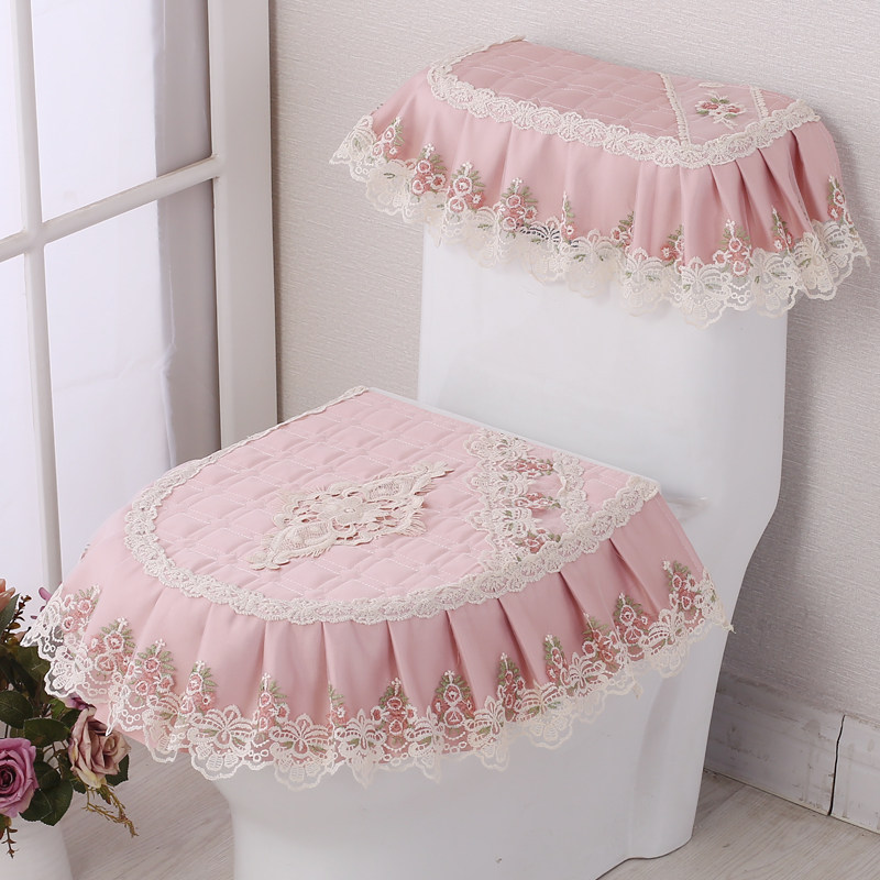 Four seasons high-end lace fabric zipper toilet three-piece set household toilet pad cushion toilet pad ferrule cover
