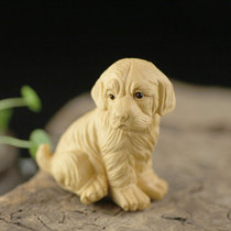 Boxwood carving golden dog Wangcai twelve zodiac dog Wen play handlebar mens home solid wood small ornaments tea pet gifts