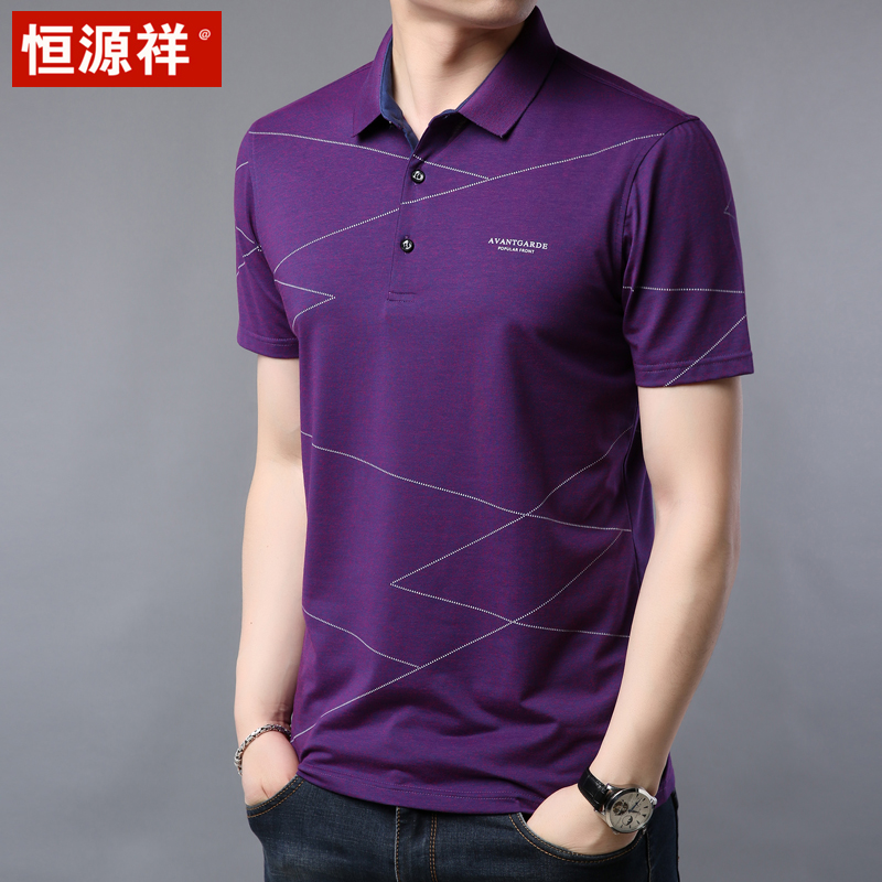 ngắn tay trung niên ve áo T-shirt 2019 mùa hè mới bông lụa thoải mái cơ thể xây dựng Polo shirt nam Hengyuanxiang của