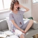 Bộ đồ ngủ cotton lụa dành cho người lớn mùa hè cotton lụa tinh khiết phụ nữ rayon quần ngắn tay điều hòa nhiệt độ tại nhà phù hợp với mùa hè mỏng - Bên ngoài ăn mặc