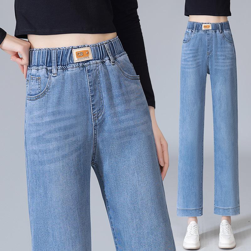 Women's Cropped Straight-Leg Jeans 2025 New Spring and Autumn Slim Fit Elastic High-Waisted Soft Fabric Petite Cigarette Pants