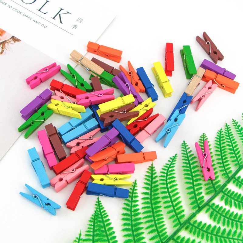 Color Original Wood Color Small Wood Clips Hemp Rope Photo Wall Wedding Han Style Cute Teenage Girl Log Photo Convenience Post Message