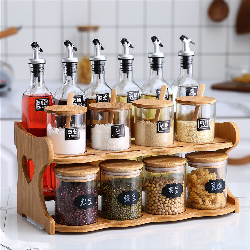 Nordic Kitchen Condiment Box Glass Bottle Sauce Oil Bottle Sealed Jar Salt MSG Jar Sub ceramic Sauce Tank Suit Home