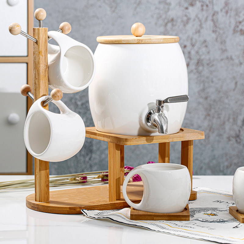 Home Cold Kettle Large Capacity High Temperature Resistant Lemon Juice Cool White Open Cold Kettle Cups Water set with tap