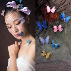 ເຄື່ອງປະດັບຜົມແບບເຈົ້າສາວເກົາຫຼີ, super fairy tulle butterfly hairpin headdress, ດອກໄມ້ທີ່ສວຍງາມໃນຝັນ fairy hairpin side clip ສໍາລັບແມ່ຍິງ