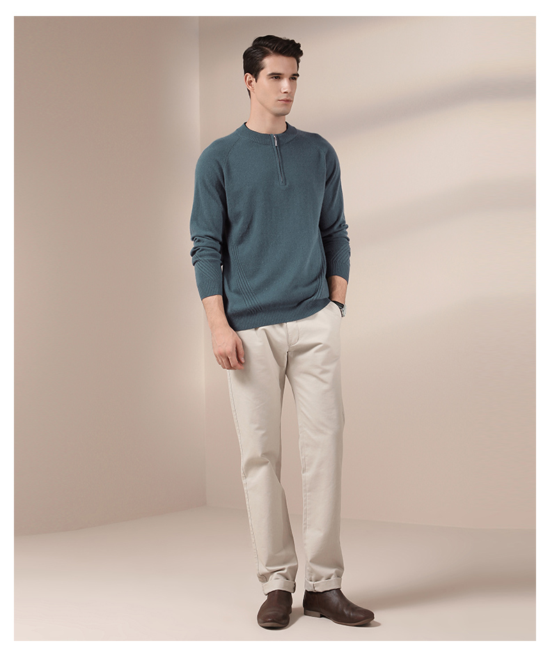 Zhaojun mùa thu và mùa đông mới màu tinh khiết áo len cashmere nửa cổ cao dây kéo giản dị sọc áo len cashmere nam - Áo len Cashmere áo sơ mi nam gucci