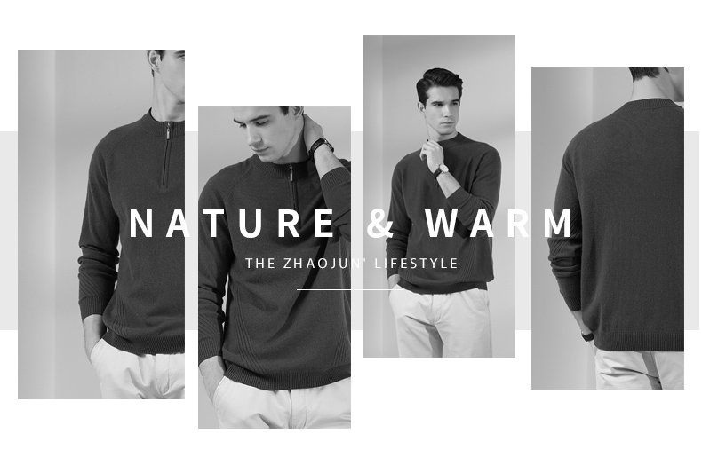 Zhaojun mùa thu và mùa đông mới màu tinh khiết áo len cashmere nửa cổ cao dây kéo giản dị sọc áo len cashmere nam - Áo len Cashmere áo sơ mi nam gucci