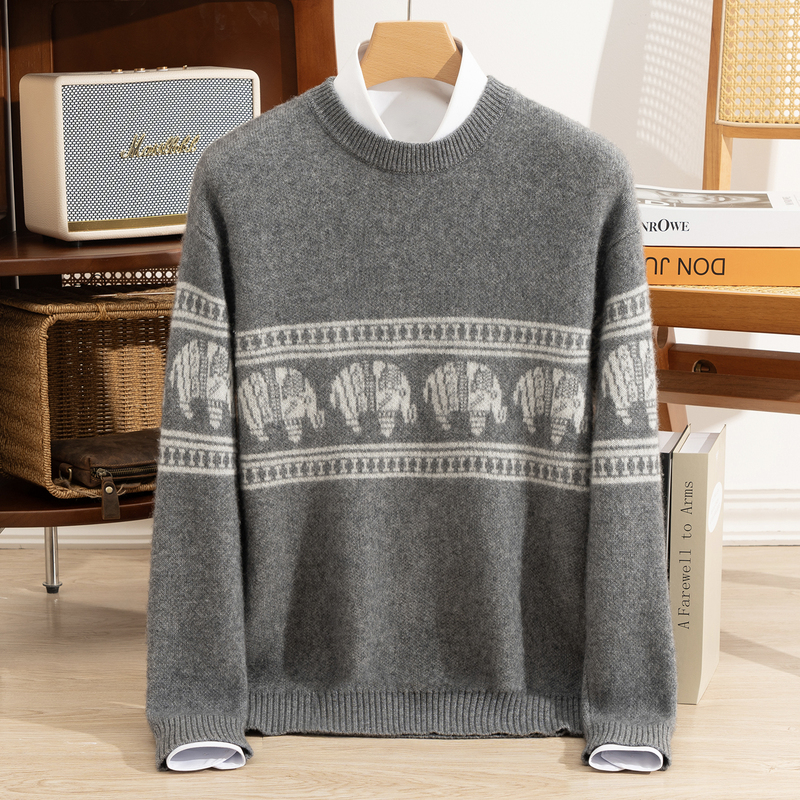 European Trendy Brand Cashmere Sweater for Men, Pullover, Round Neck, Thickened Sweater, Cashmere Wool Sweater for Layering in Winter