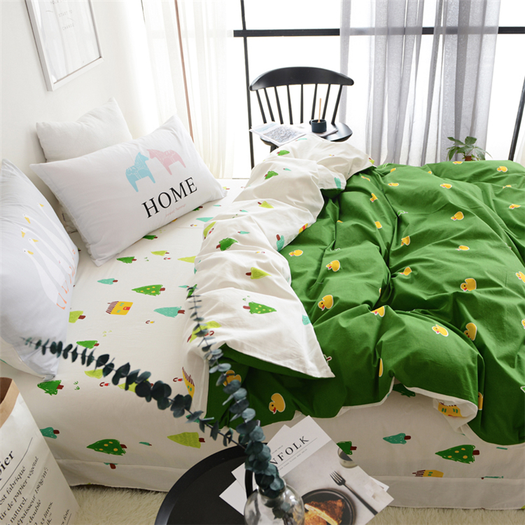 Bắc Âu đơn giản kẻ sọc cotton bốn mảnh cotton tươi ba bộ 4 mảnh 1,5 chăn hoa 1,8m hoa - Bộ đồ giường bốn mảnh chan ga goi