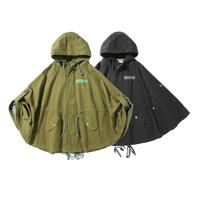 TRIPPY retro military style cloak sleeveless trench coat coat men and women with military green black
