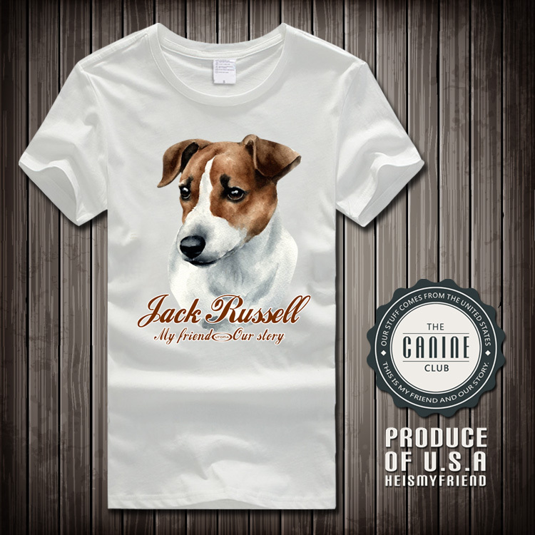 Dog Pattern Short-Sleeved Jack Russell Terrier Printed T-Shirt for Men and Women, Couple Wear, Dog Fan Clothing, Pure Cotton Round Neck Shirt