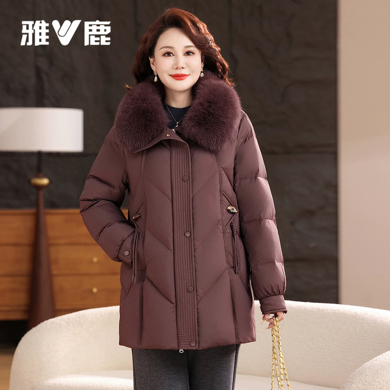 Yalu 2026 New Style Mother's down Jacket Plus Size Women's Winter Clothing Middle-Aged and Elderly Women's Fox Fur Collar Mid-Length Coat Lq